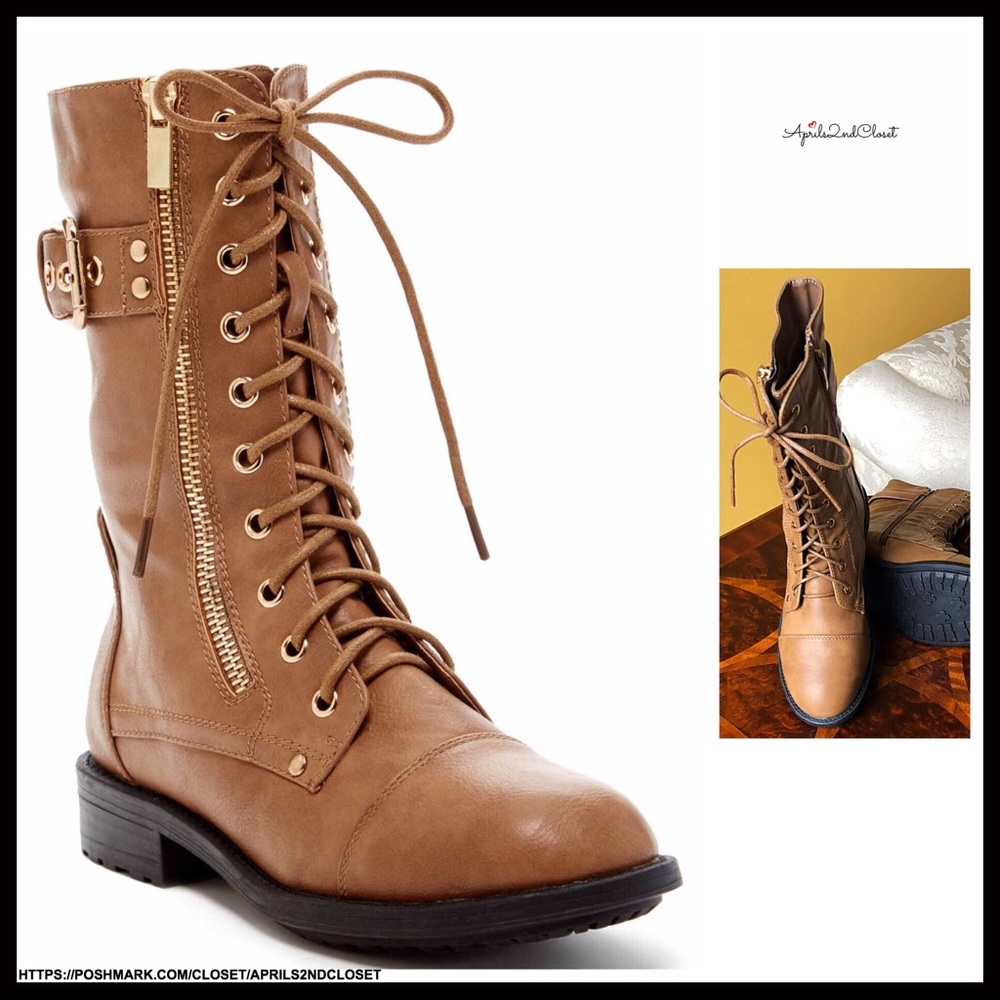 TOP MODA VEGAN LEATHER LACE UP COMBAT ANKLE BOOTS - Picture 1 of 7